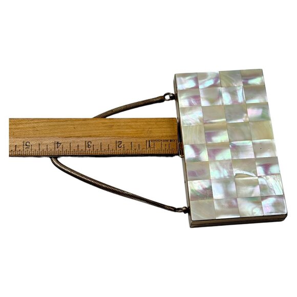MCM Mother of Pearl Maudiere Compact Gold Tone Metal Rectangle 5.5 inch w Comb - Picture 9 of 16